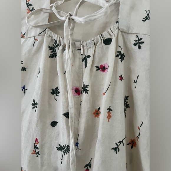ZARA Embroidered Neutral Floral Linen Dress size Large - Picture 7 of 7